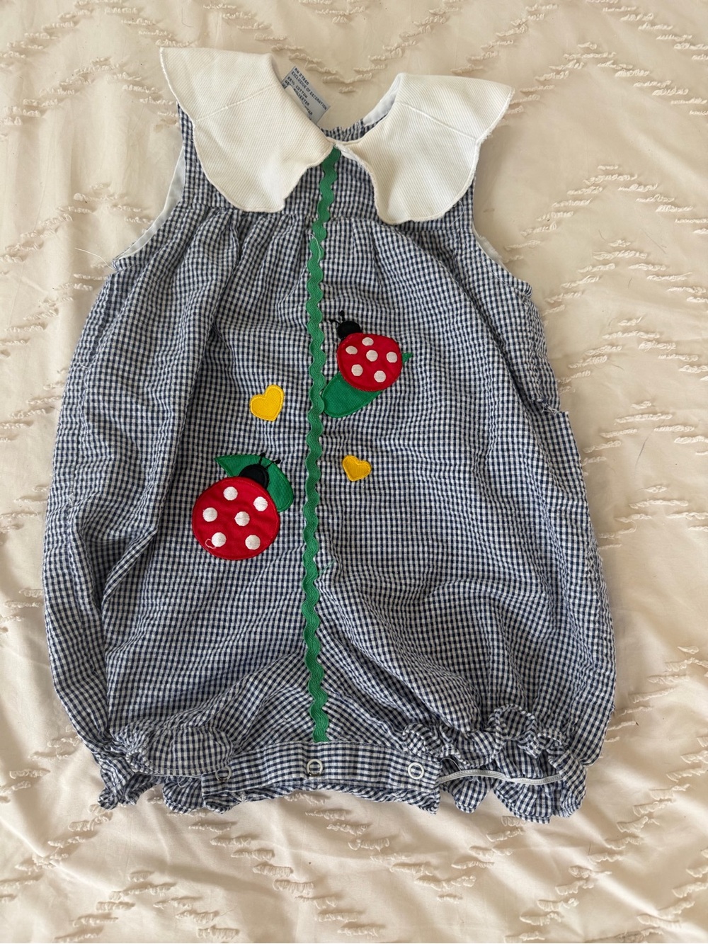 Classic Gingham Ladybug Bubble One-Piece - Blue